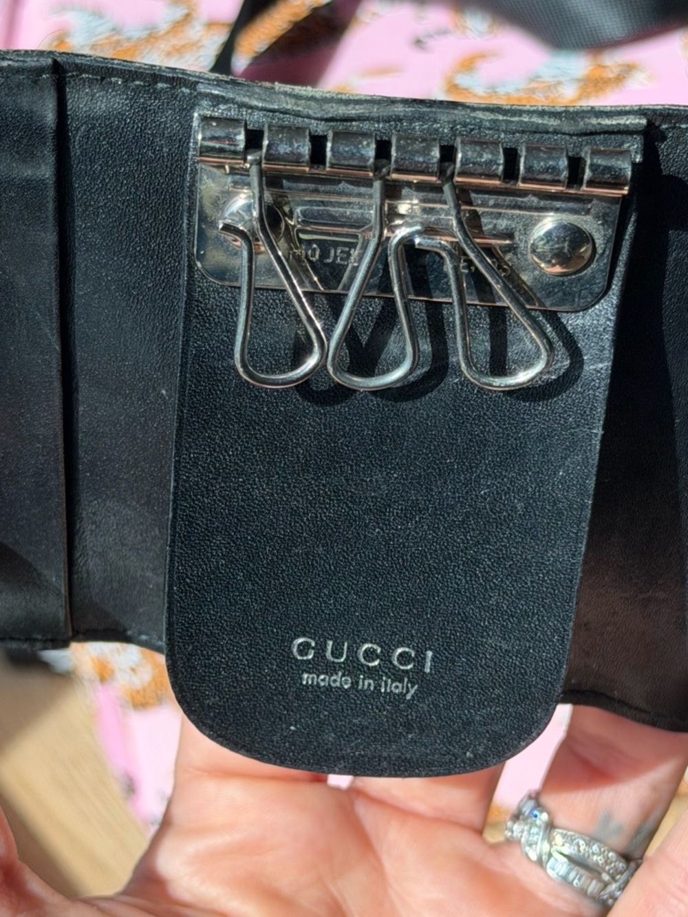 Gucci Black Leather Logo Card Case , Key Holder with Silver Plaque - Picture 4 of 4